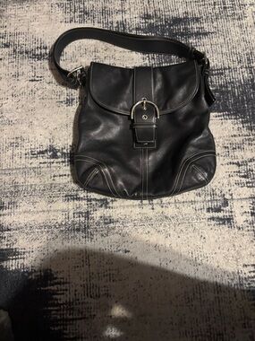 Coach Black Leather Interior Patch Handbag with Signature Fabric Lining
